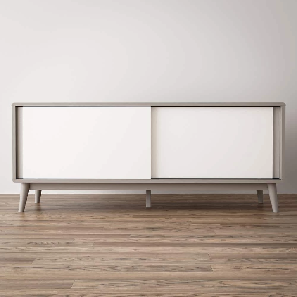 Madison 58 in. Gray and White Mid Century Modern TV Stand Fits TV's up to 65 in. with Sliding Doors by Brookside 4 Madison 58 in. Gray and White Mid Century Modern TV Stand Fits TV's up to 65 in. with Sliding Doors by Brookside - Image 2