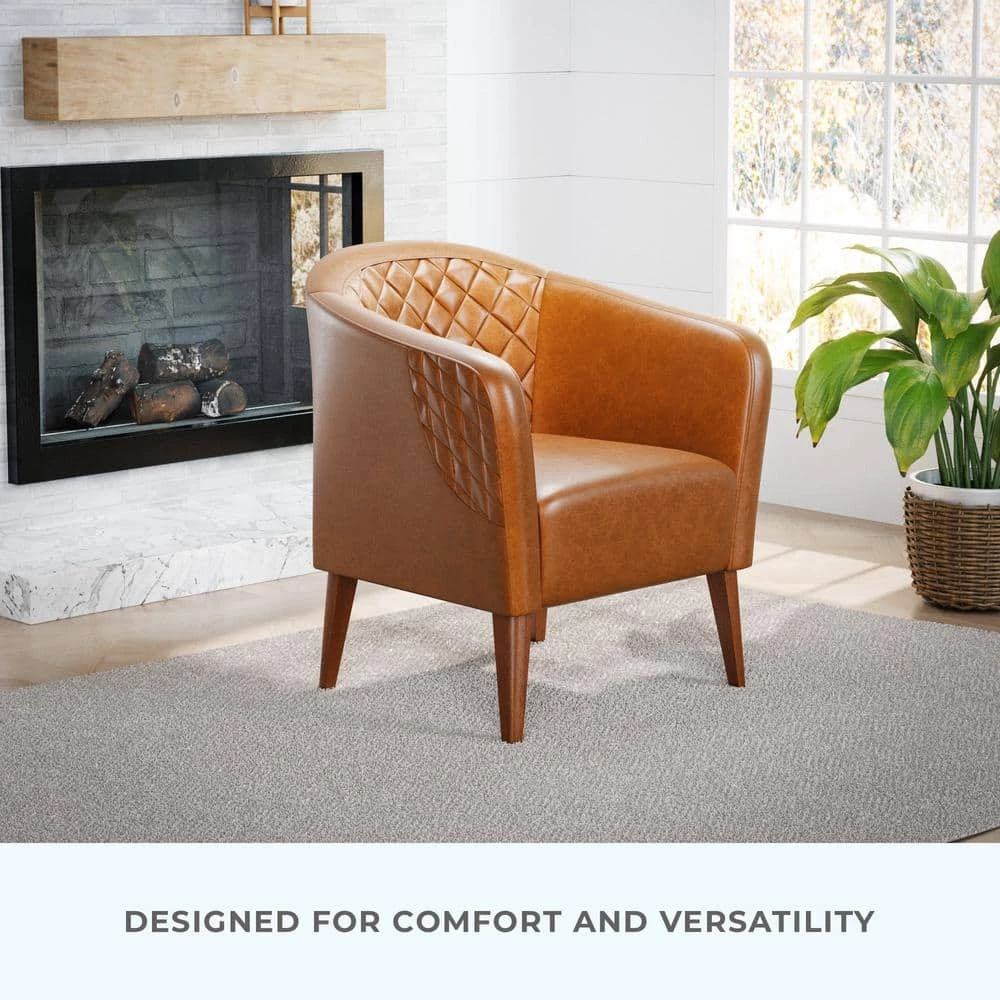 Vera Gray Faux Leather Upholstered Barrel Accent Chair by Brookside 10 Vera Gray Faux Leather Upholstered Barrel Accent Chair by Brookside - Image 8