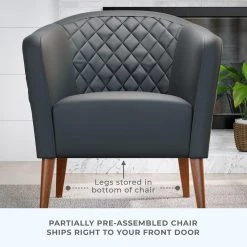 Vera Gray Faux Leather Upholstered Barrel Accent Chair by Brookside 18 Vera Gray Faux Leather Upholstered Barrel Accent Chair by Brookside -Cheap sumyeg Store gray brookside accent chairs bs0002chr00fg 4f 1000