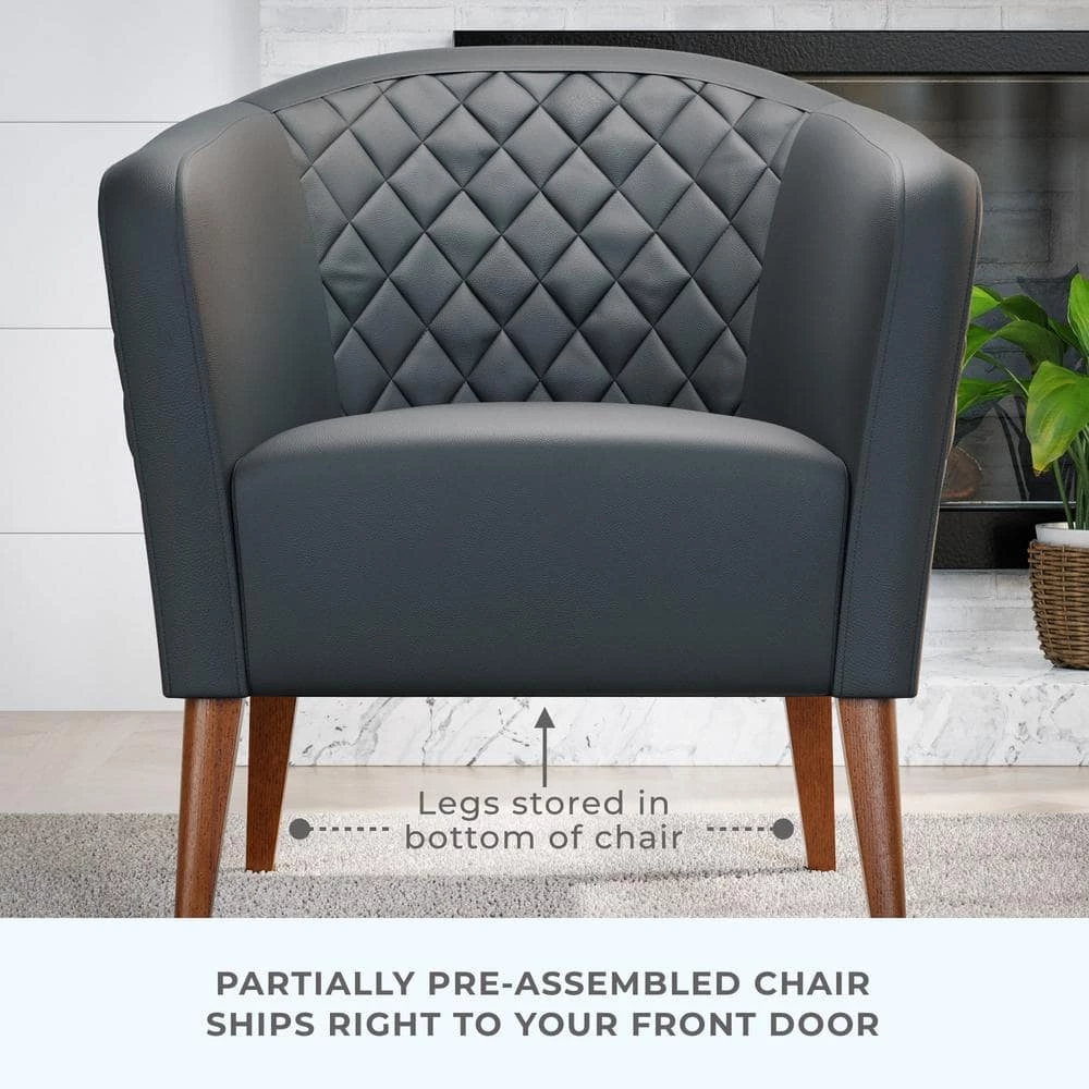 Vera Gray Faux Leather Upholstered Barrel Accent Chair by Brookside 8 Vera Gray Faux Leather Upholstered Barrel Accent Chair by Brookside - Image 6