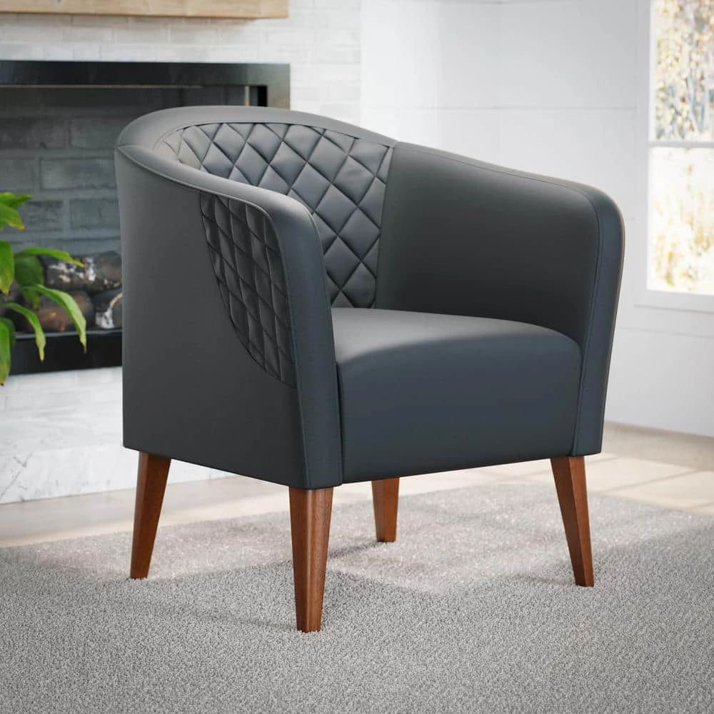 Vera Gray Faux Leather Upholstered Barrel Accent Chair by Brookside 4 Vera Gray Faux Leather Upholstered Barrel Accent Chair by Brookside - Image 2
