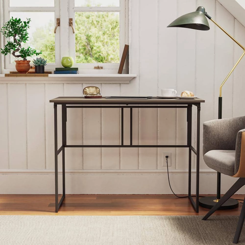 Delia 39.4 in. Rectangular Gray Metal Computer Desk with Folding Legs by Brookside 12 Delia 39.4 in. Rectangular Gray Metal Computer Desk with Folding Legs by Brookside - Image 10