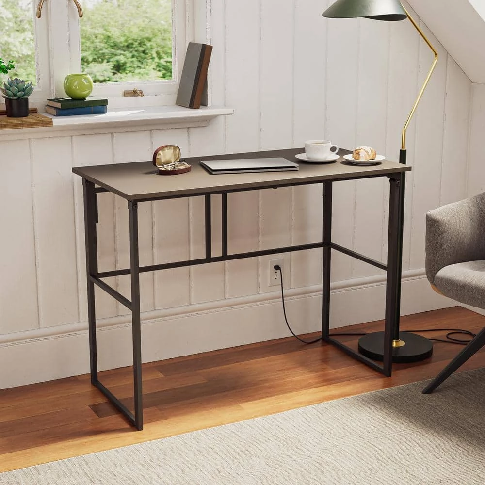 Delia 39.4 in. Rectangular Gray Metal Computer Desk with Folding Legs by Brookside 3 Delia 39.4 in. Rectangular Gray Metal Computer Desk with Folding Legs by Brookside