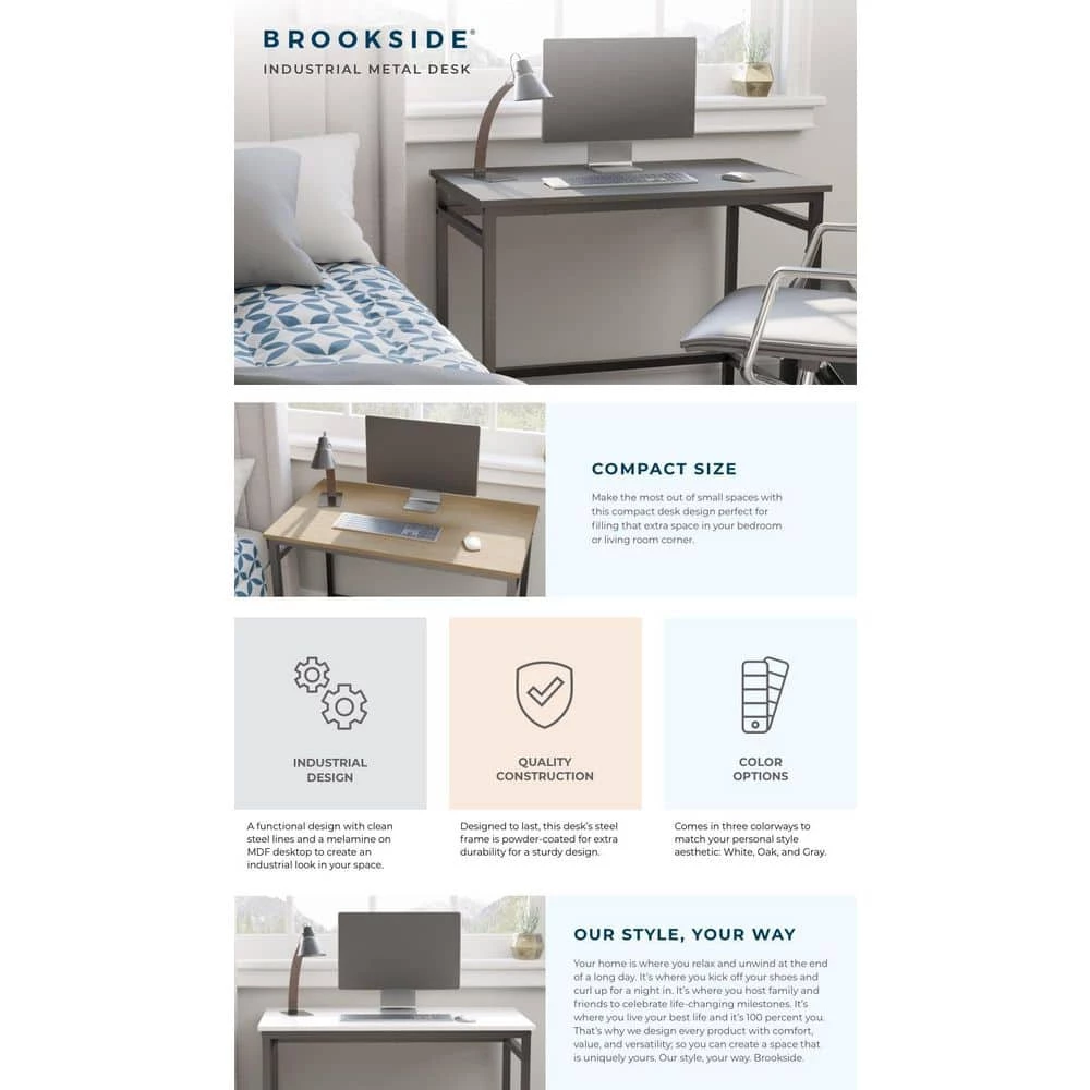 Delle 40 in. Rectangular Gray Industrial Metal Computer Desk by Brookside 5 Delle 40 in. Rectangular Gray Industrial Metal Computer Desk by Brookside - Image 3