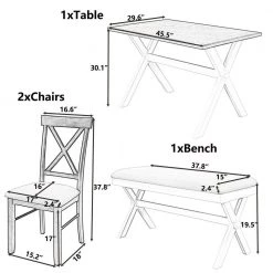 4 Pieces Gray Green Farmhouse Rustic Wood Dining Table Set with 2 Cross Back Chairs and Bench by Polibi 15 4 Pieces Gray Green Farmhouse Rustic Wood Dining Table Set with 2 Cross Back Chairs and Bench by Polibi -Cheap sumyeg Store gray green polibi dining room sets cb 4pfrdt gg 40 1000