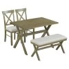 4 Pieces Gray Green Farmhouse Rustic Wood Dining Table Set with 2 Cross Back Chairs and Bench by Polibi 2 4 Pieces Gray Green Farmhouse Rustic Wood Dining Table Set with 2 Cross Back Chairs and Bench by Polibi -Cheap sumyeg Store gray green polibi dining room sets cb 4pfrdt gg 64 1000