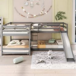 Modern Gray Full and Twin Size L-Shaped Bunk Bed with Slide and Short Ladder by Polibi 18 Modern Gray Full and Twin Size L-Shaped Bunk Bed with Slide and Short Ladder by Polibi -Cheap sumyeg Store gray polibi bunk beds mb mftlb g 31 1000