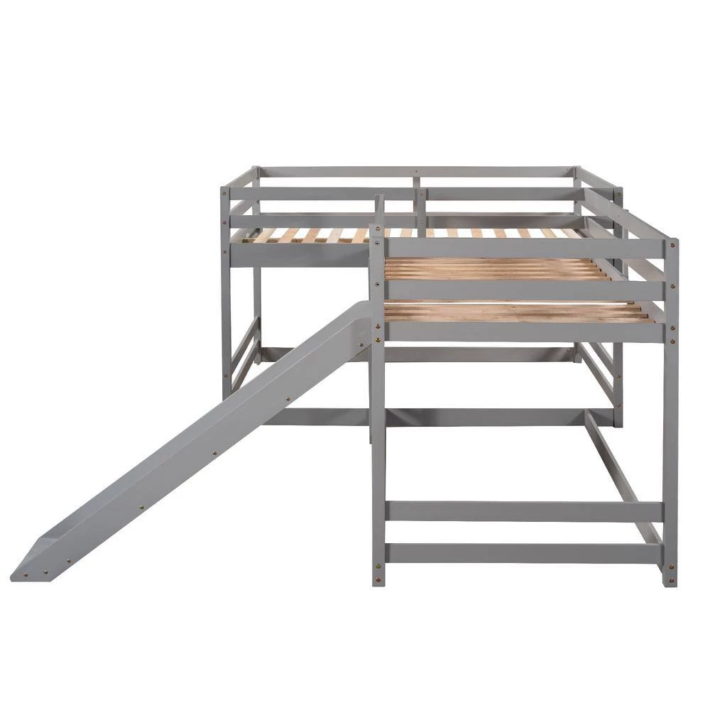 Modern Gray Full and Twin Size L-Shaped Bunk Bed with Slide and Short Ladder by Polibi 9 Modern Gray Full and Twin Size L-Shaped Bunk Bed with Slide and Short Ladder by Polibi - Image 8