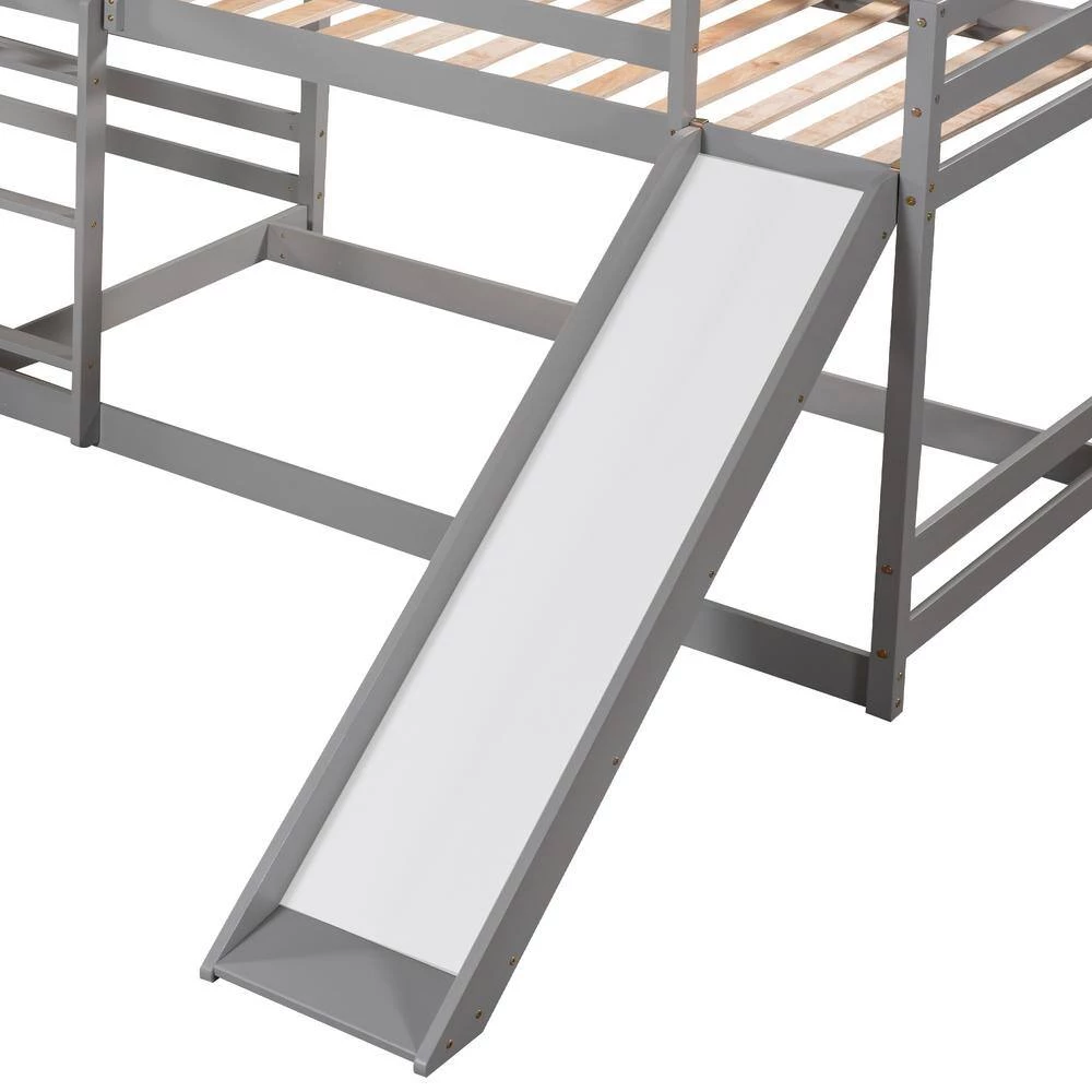 Modern Gray Full and Twin Size L-Shaped Bunk Bed with Slide and Short Ladder by Polibi 7 Modern Gray Full and Twin Size L-Shaped Bunk Bed with Slide and Short Ladder by Polibi - Image 6