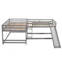 Modern Gray Full and Twin Size L-Shaped Bunk Bed with Slide and Short Ladder by Polibi 14 Modern Gray Full and Twin Size L-Shaped Bunk Bed with Slide and Short Ladder by Polibi -Cheap sumyeg Store gray polibi bunk beds mb mftlb g c3 1000