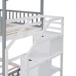 Stairway House Style Twin Over Twin Gray Bunk Bed with Storage and Guard Rail by Polibi 17 Stairway House Style Twin Over Twin Gray Bunk Bed with Storage and Guard Rail by Polibi -Cheap sumyeg Store gray polibi bunk beds mb shsnbb g 1f 1000