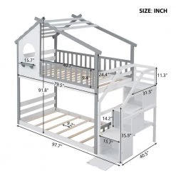 Stairway House Style Twin Over Twin Gray Bunk Bed with Storage and Guard Rail by Polibi 13 Stairway House Style Twin Over Twin Gray Bunk Bed with Storage and Guard Rail by Polibi -Cheap sumyeg Store gray polibi bunk beds mb shsnbb g 40 1000