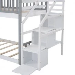 Stairway House Style Twin Over Twin Gray Bunk Bed with Storage and Guard Rail by Polibi 18 Stairway House Style Twin Over Twin Gray Bunk Bed with Storage and Guard Rail by Polibi -Cheap sumyeg Store gray polibi bunk beds mb shsnbb g 44 1000
