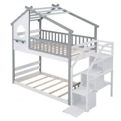 Stairway House Style Twin Over Twin Gray Bunk Bed with Storage and Guard Rail by Polibi 15 Stairway House Style Twin Over Twin Gray Bunk Bed with Storage and Guard Rail by Polibi -Cheap sumyeg Store gray polibi bunk beds mb shsnbb g c3 1000