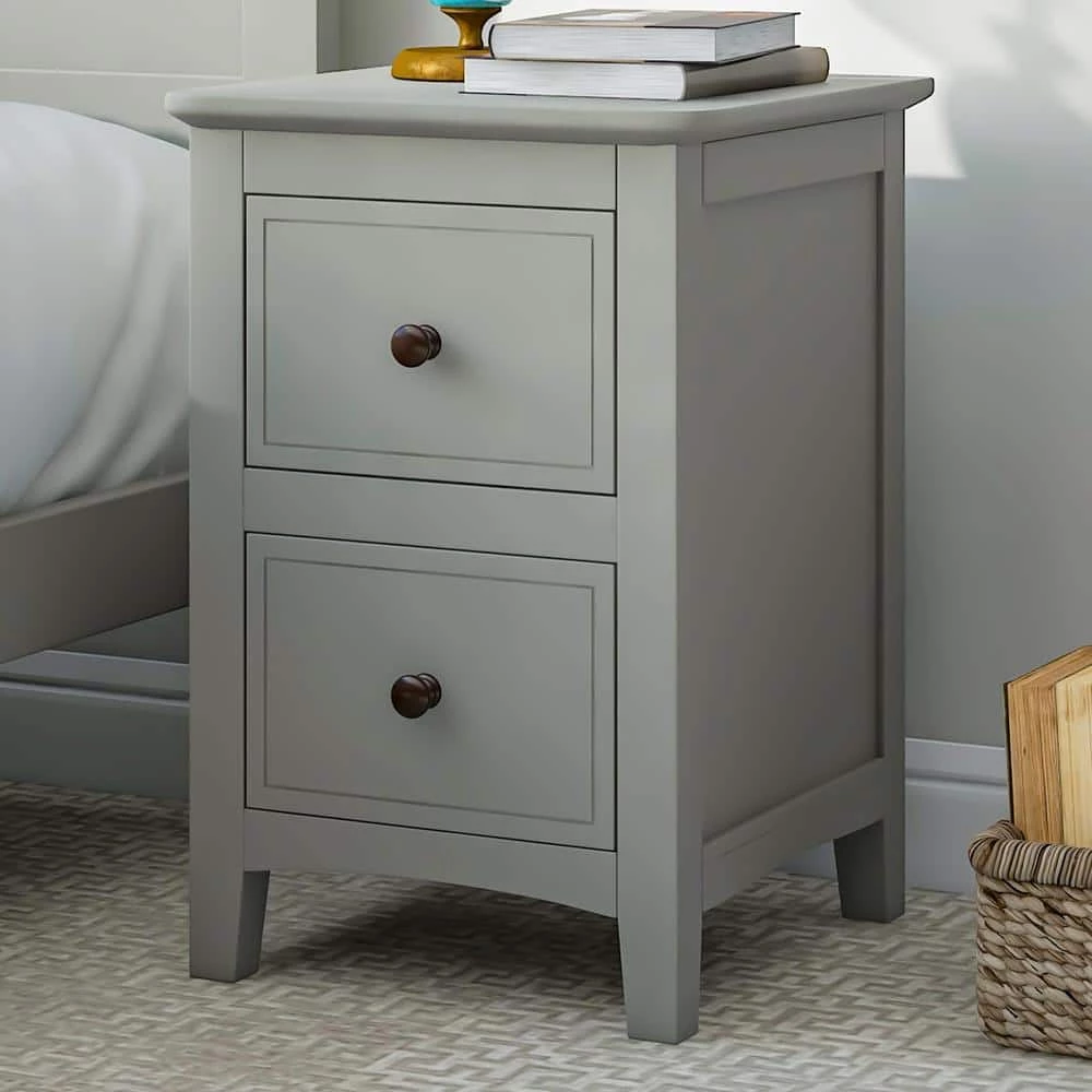 Chic Gray Solid Wood Nightstand End Table with 2 Drawers(12.2 in. L x 14.1 in. W x 22.24 in. H) by Polibi 9 Chic Gray Solid Wood Nightstand End Table with 2 Drawers(12.2 in. L x 14.1 in. W x 22.24 in. H) by Polibi - Image 7