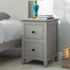 Chic Gray Solid Wood Nightstand End Table with 2 Drawers(12.2 in. L x 14.1 in. W x 22.24 in. H) by Polibi 17 Chic Gray Solid Wood Nightstand End Table with 2 Drawers(12.2 in. L x 14.1 in. W x 22.24 in. H) by Polibi -Cheap sumyeg Store gray polibi nightstands rs cgswn g 31 1000