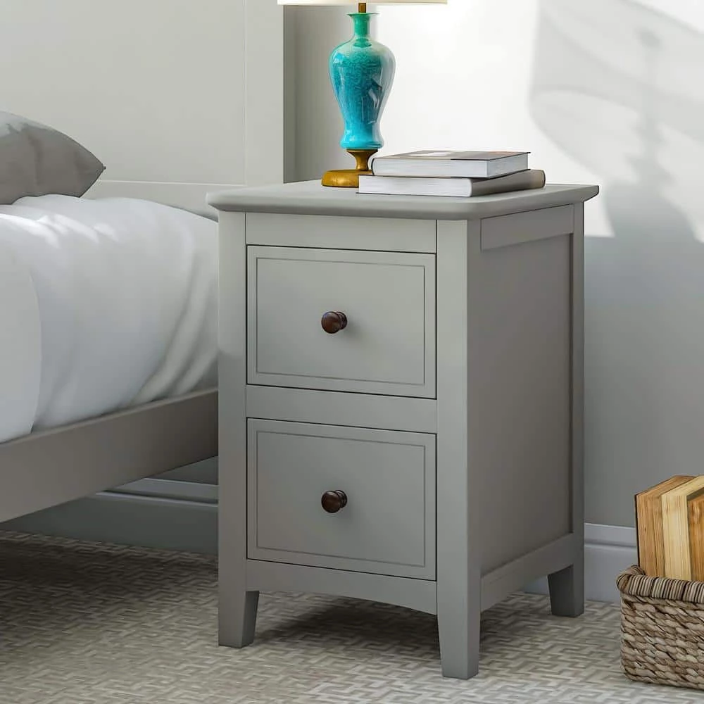 Chic Gray Solid Wood Nightstand End Table with 2 Drawers(12.2 in. L x 14.1 in. W x 22.24 in. H) by Polibi 10 Chic Gray Solid Wood Nightstand End Table with 2 Drawers(12.2 in. L x 14.1 in. W x 22.24 in. H) by Polibi - Image 8