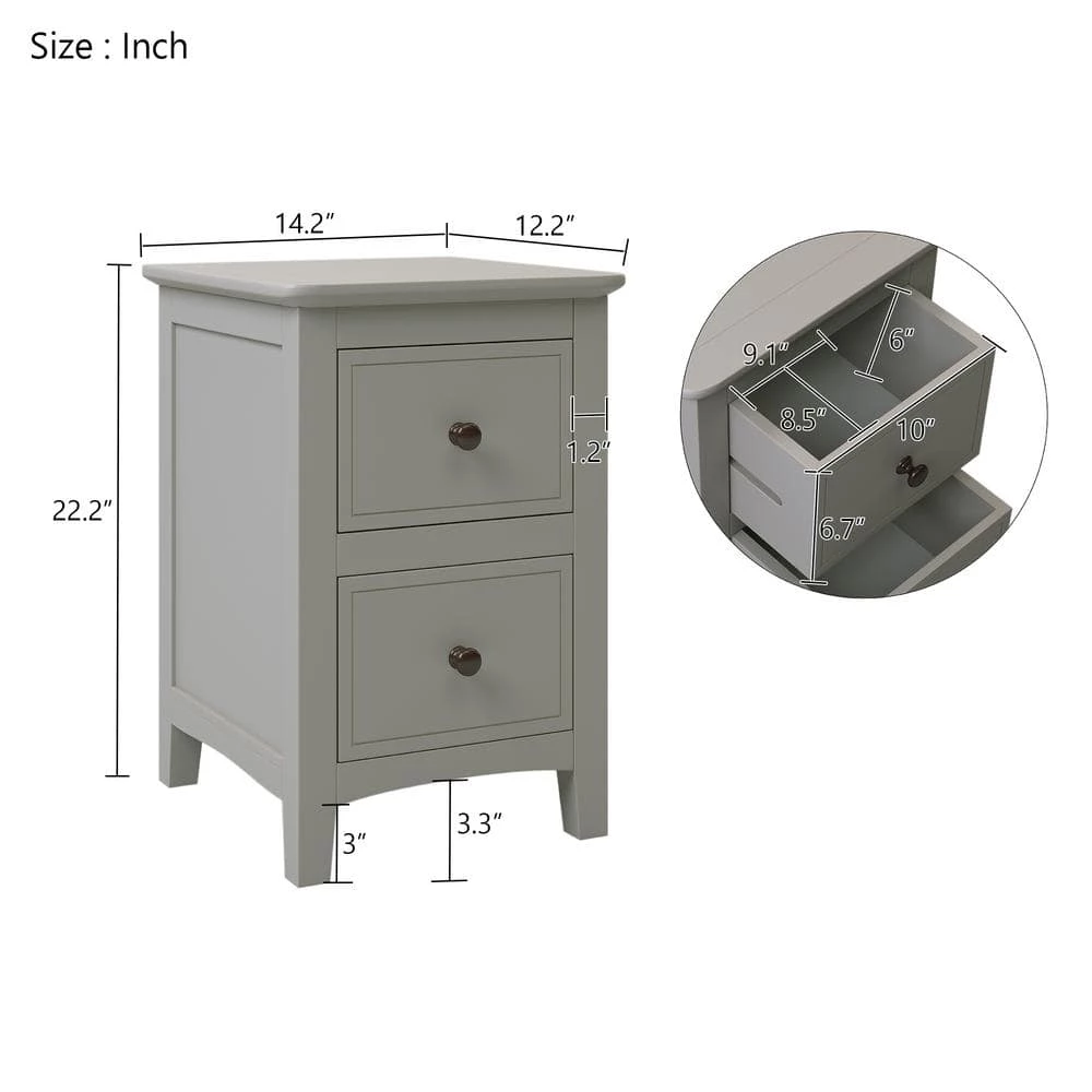 Chic Gray Solid Wood Nightstand End Table with 2 Drawers(12.2 in. L x 14.1 in. W x 22.24 in. H) by Polibi 5 Chic Gray Solid Wood Nightstand End Table with 2 Drawers(12.2 in. L x 14.1 in. W x 22.24 in. H) by Polibi - Image 3