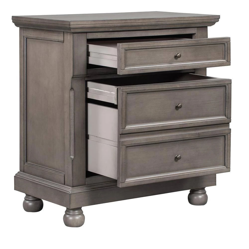 Gray Retro Style Nightstand with 3 Drawers 27.56 in. W x 15.7 in. D x 29.9 in. H by Polibi 10 Gray Retro Style Nightstand with 3 Drawers 27.56 in. W x 15.7 in. D x 29.9 in. H by Polibi - Image 8