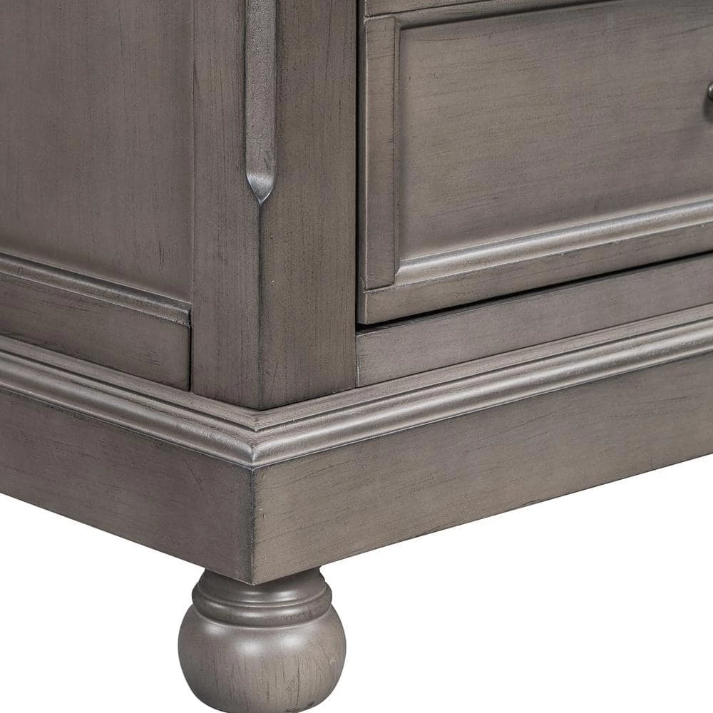 Gray Retro Style Nightstand with 3 Drawers 27.56 in. W x 15.7 in. D x 29.9 in. H by Polibi 8 Gray Retro Style Nightstand with 3 Drawers 27.56 in. W x 15.7 in. D x 29.9 in. H by Polibi - Image 6