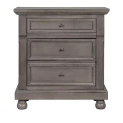Gray Retro Style Nightstand with 3 Drawers 27.56 in. W x 15.7 in. D x 29.9 in. H by Polibi