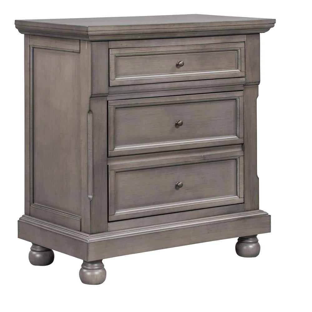 Gray Retro Style Nightstand with 3 Drawers 27.56 in. W x 15.7 in. D x 29.9 in. H by Polibi 7 Gray Retro Style Nightstand with 3 Drawers 27.56 in. W x 15.7 in. D x 29.9 in. H by Polibi - Image 5