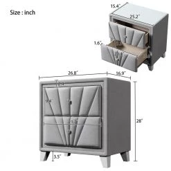 Gray Velvet Upholstered Solid Wood Nightstand, End table with 2 Drawers(26.70 in. W x 17.00 in. D x 28.00 in. H) by Polibi 13 Gray Velvet Upholstered Solid Wood Nightstand, End table with 2 Drawers(26.70 in. W x 17.00 in. D x 28.00 in. H) by Polibi -Cheap sumyeg Store gray polibi nightstands rs vusn2d g 40 1000