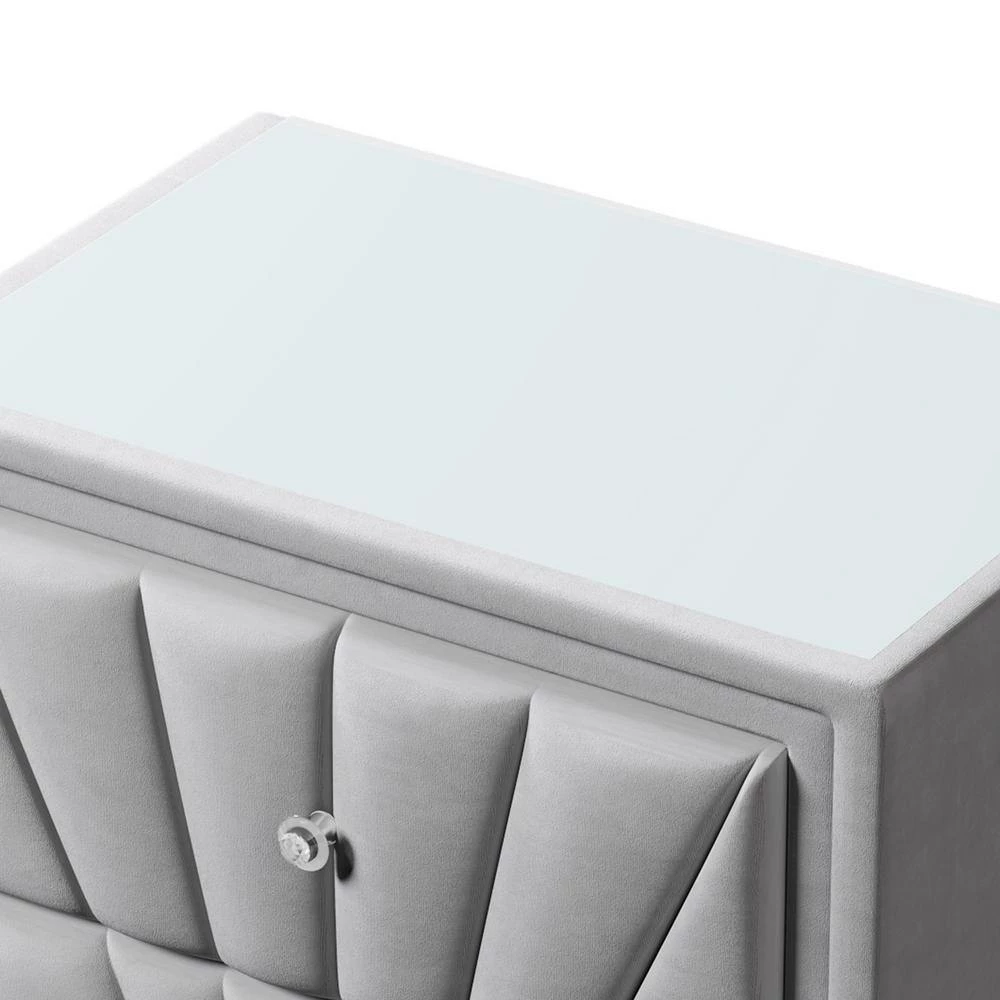 Gray Velvet Upholstered Solid Wood Nightstand, End table with 2 Drawers(26.70 in. W x 17.00 in. D x 28.00 in. H) by Polibi 10 Gray Velvet Upholstered Solid Wood Nightstand, End table with 2 Drawers(26.70 in. W x 17.00 in. D x 28.00 in. H) by Polibi - Image 8