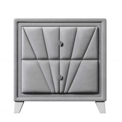 Gray Velvet Upholstered Solid Wood Nightstand, End table with 2 Drawers(26.70 in. W x 17.00 in. D x 28.00 in. H) by Polibi