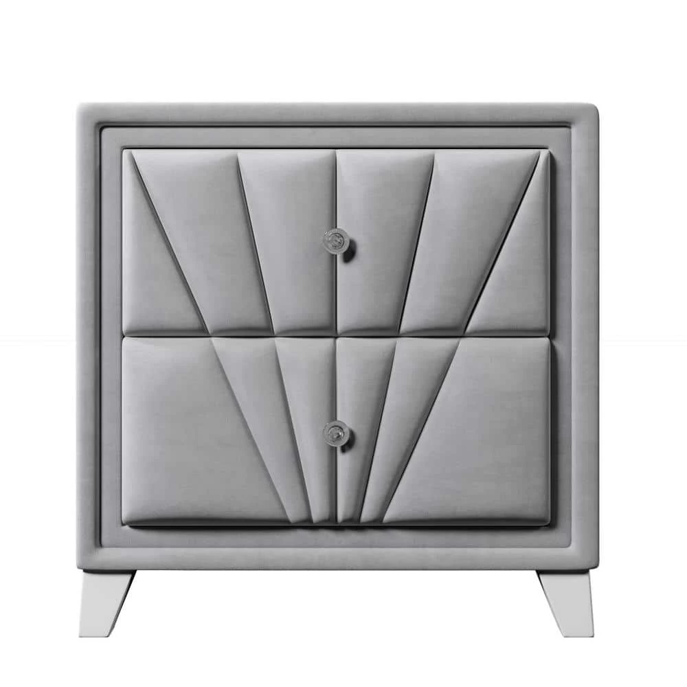 Gray Velvet Upholstered Solid Wood Nightstand, End table with 2 Drawers(26.70 in. W x 17.00 in. D x 28.00 in. H) by Polibi 3 Gray Velvet Upholstered Solid Wood Nightstand, End table with 2 Drawers(26.70 in. W x 17.00 in. D x 28.00 in. H) by Polibi