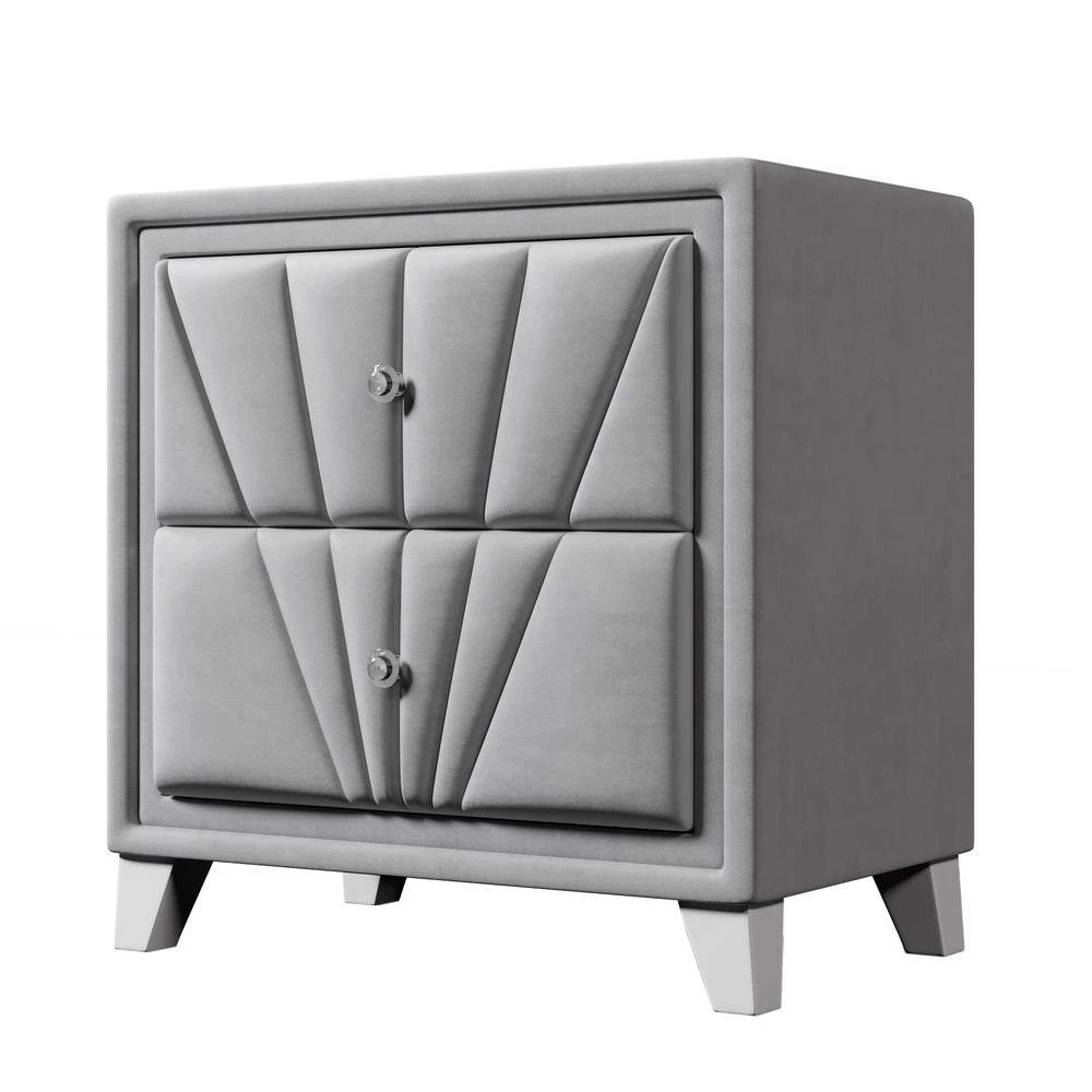 Gray Velvet Upholstered Solid Wood Nightstand, End table with 2 Drawers(26.70 in. W x 17.00 in. D x 28.00 in. H) by Polibi 7 Gray Velvet Upholstered Solid Wood Nightstand, End table with 2 Drawers(26.70 in. W x 17.00 in. D x 28.00 in. H) by Polibi - Image 5
