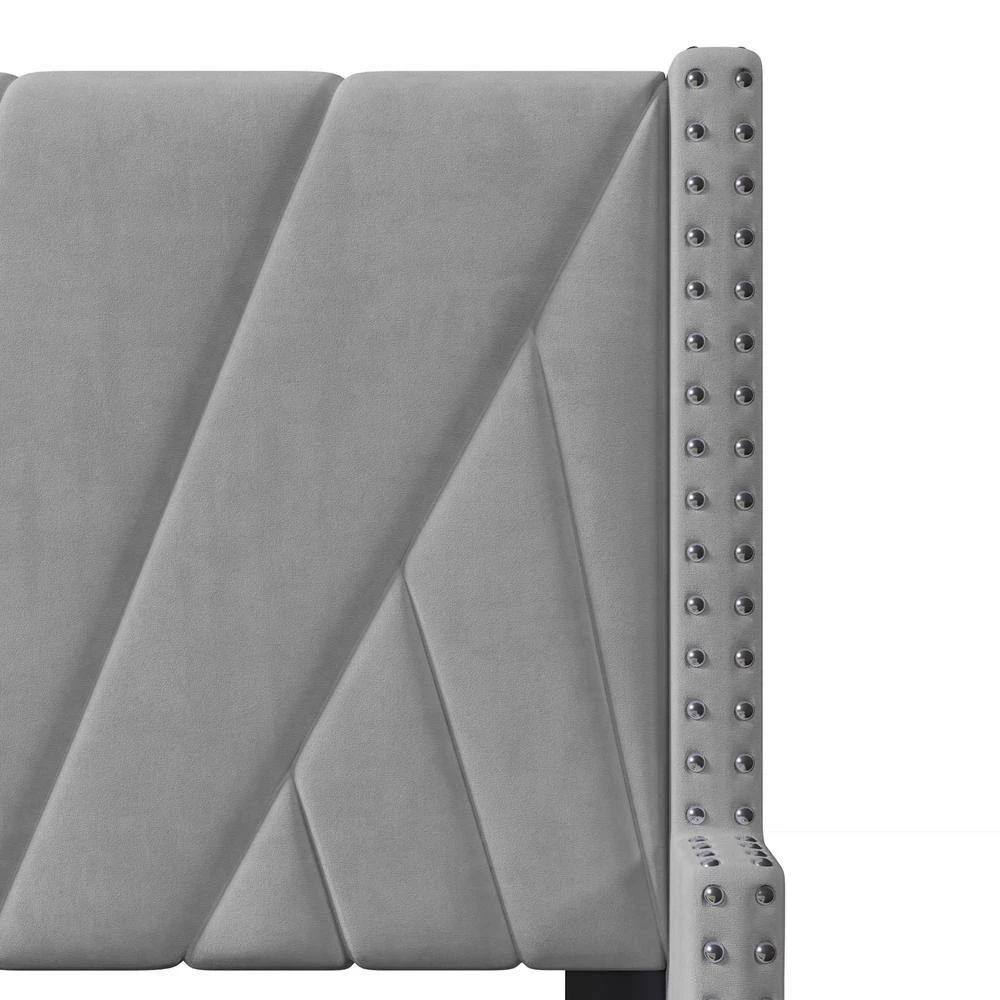 67.70 in. W Queen Size Velvet Upholstered Bed in Gray Frame with Channel Tufting and Nailhead Trim by Polibi 9 67.70 in. W Queen Size Velvet Upholstered Bed in Gray Frame with Channel Tufting and Nailhead Trim by Polibi - Image 7