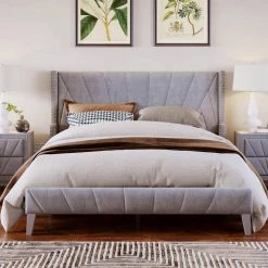 67.70 in. W Queen Size Velvet Upholstered Bed in Gray Frame with Channel Tufting and Nailhead Trim by Polibi 19 67.70 in. W Queen Size Velvet Upholstered Bed in Gray Frame with Channel Tufting and Nailhead Trim by Polibi -Cheap sumyeg Store gray polibi platform beds rs 677vub qg 31 1000