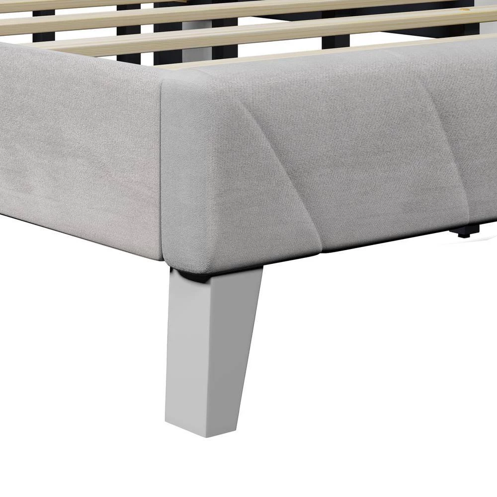 67.70 in. W Queen Size Velvet Upholstered Bed in Gray Frame with Channel Tufting and Nailhead Trim by Polibi 10 67.70 in. W Queen Size Velvet Upholstered Bed in Gray Frame with Channel Tufting and Nailhead Trim by Polibi - Image 8