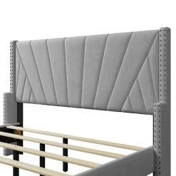 67.70 in. W Queen Size Velvet Upholstered Bed in Gray Frame with Channel Tufting and Nailhead Trim by Polibi 16 67.70 in. W Queen Size Velvet Upholstered Bed in Gray Frame with Channel Tufting and Nailhead Trim by Polibi -Cheap sumyeg Store gray polibi platform beds rs 677vub qg 4f 1000