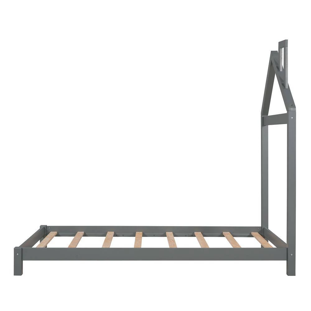 42.30 in. W Twin Size Wood Platform Bed in Gray with House-shaped Headboard by Polibi 9 42.30 in. W Twin Size Wood Platform Bed in Gray with House-shaped Headboard by Polibi - Image 7