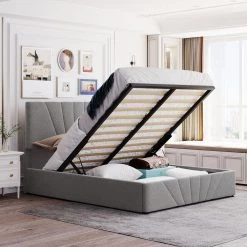 Gray Queen size Upholstered Platform bed with a Hydraulic Storage System by Polibi 21 Gray Queen size Upholstered Platform bed with a Hydraulic Storage System by Polibi -Cheap sumyeg Store gray polibi platform beds rs upbss qg 31 1000