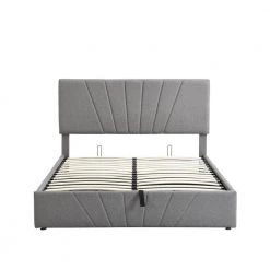 Gray Queen size Upholstered Platform bed with a Hydraulic Storage System by Polibi