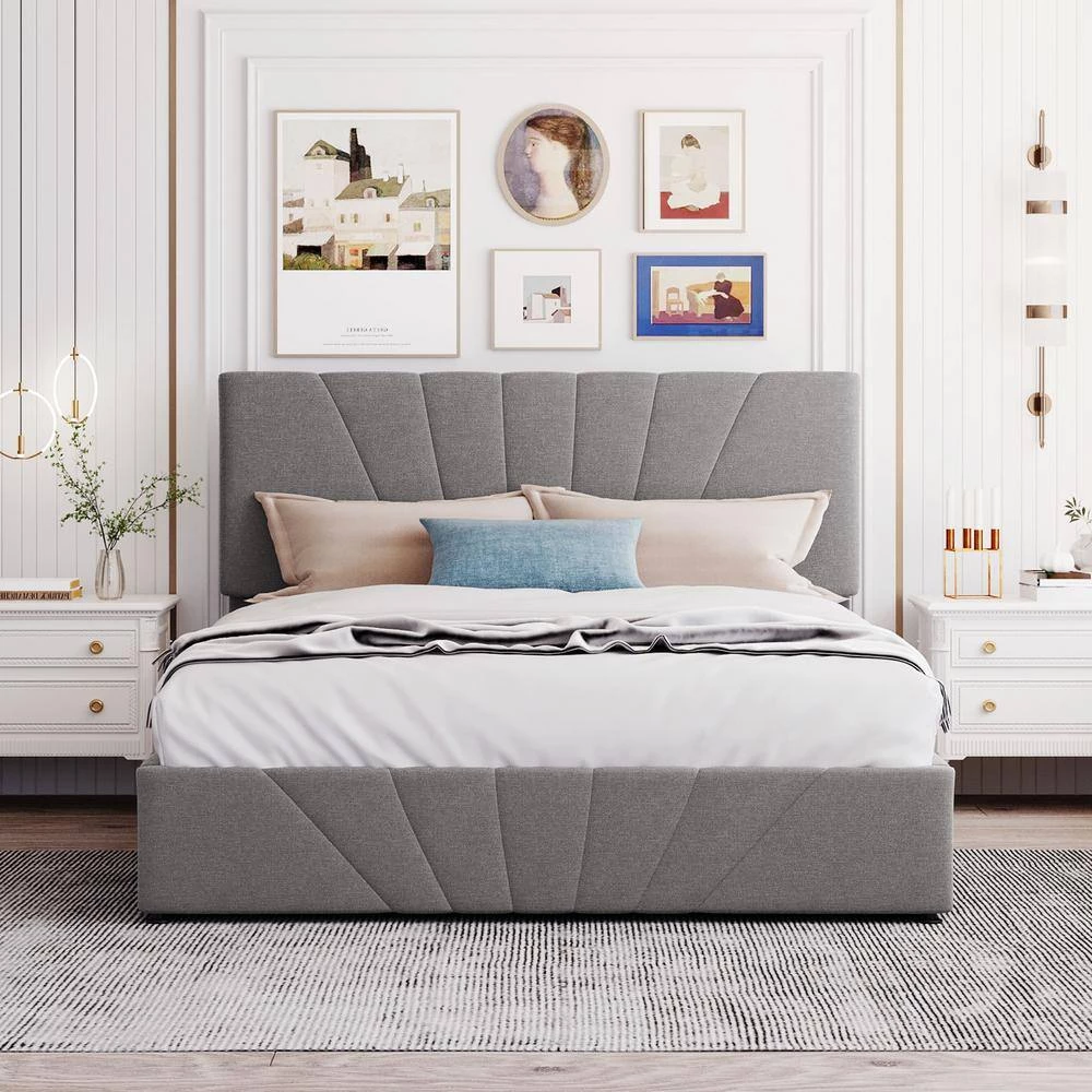 Gray Queen size Upholstered Platform bed with a Hydraulic Storage System by Polibi 4 Gray Queen size Upholstered Platform bed with a Hydraulic Storage System by Polibi - Image 2