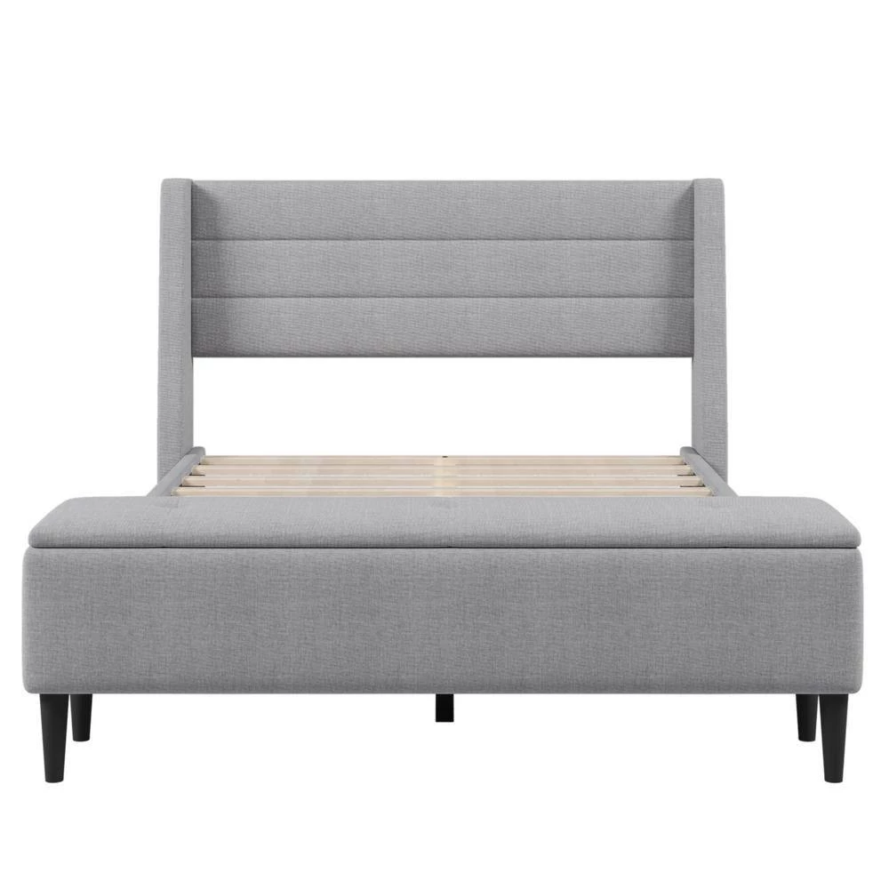 67.00 in. W Gray Upholstered Queen Bed Frame with Headboard and Storage Ottoman Bench by Polibi 7 67.00 in. W Gray Upholstered Queen Bed Frame with Headboard and Storage Ottoman Bench by Polibi - Image 5