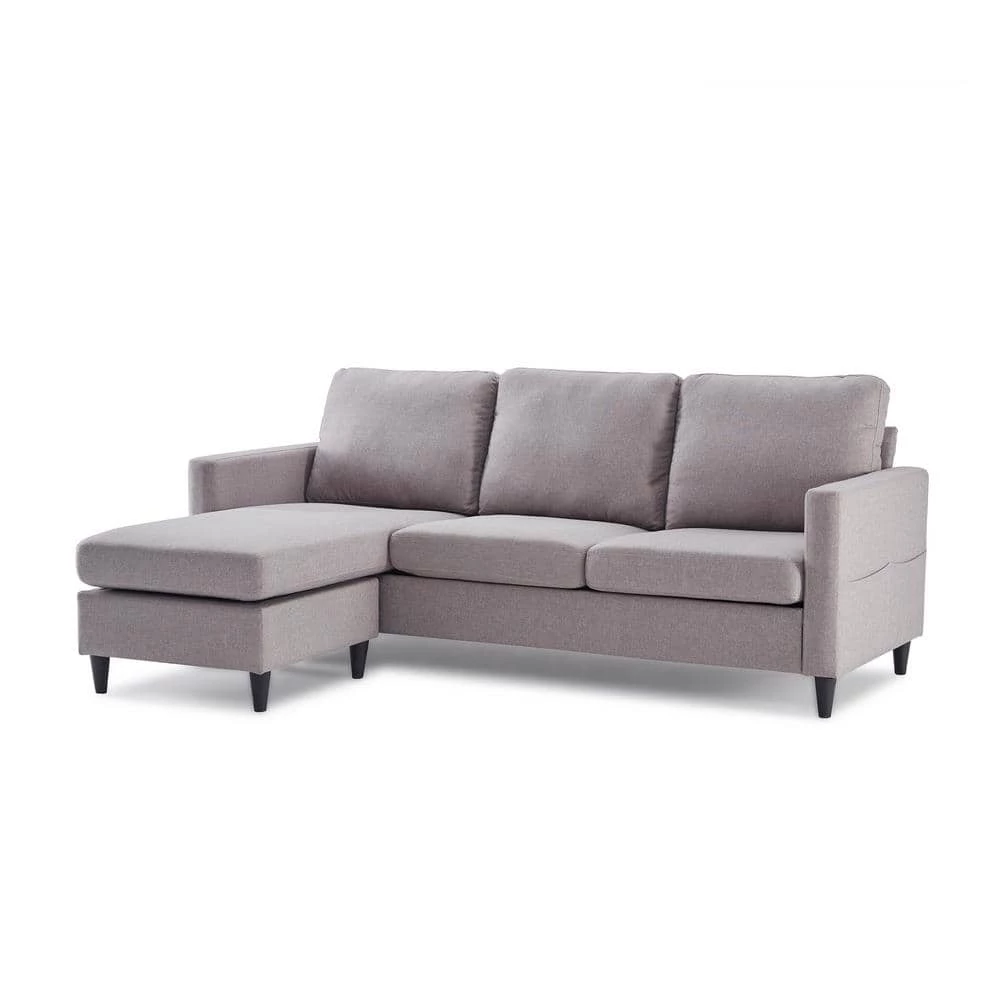 82.6 in. W Square Arm Linen Fabric L-Shape 3-Seater Reversible Sectional Sofa in Gray with Handy Side Pocket by Polibi 8 82.6 in. W Square Arm Linen Fabric L-Shape 3-Seater Reversible Sectional Sofa in Gray with Handy Side Pocket by Polibi - Image 6