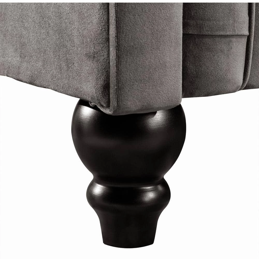 80 in. W Rolled Arm Velvet Classic Chesterfield Straight Deep Button Tufted Sofa in Gray with 3-Pillows by Polibi 8 80 in. W Rolled Arm Velvet Classic Chesterfield Straight Deep Button Tufted Sofa in Gray with 3-Pillows by Polibi - Image 6