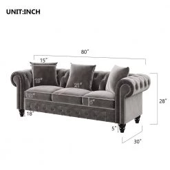 63" & 80" Rolled Arm Velvet Chesterfield Button Tufted Low Back Straight Sofa with 5 Pillows in Gray (2 Pieces) by Polibi 14 63" & 80" Rolled Arm Velvet Chesterfield Button Tufted Low Back Straight Sofa with 5 Pillows in Gray (2 Pieces) by Polibi -Cheap sumyeg Store gray polibi sofas couches cb pcssb 40 1000