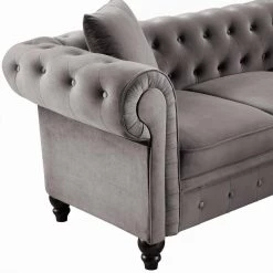 63" & 80" Rolled Arm Velvet Chesterfield Button Tufted Low Back Straight Sofa with 5 Pillows in Gray (2 Pieces) by Polibi 16 63" & 80" Rolled Arm Velvet Chesterfield Button Tufted Low Back Straight Sofa with 5 Pillows in Gray (2 Pieces) by Polibi -Cheap sumyeg Store gray polibi sofas couches cb pcssb c3 1000