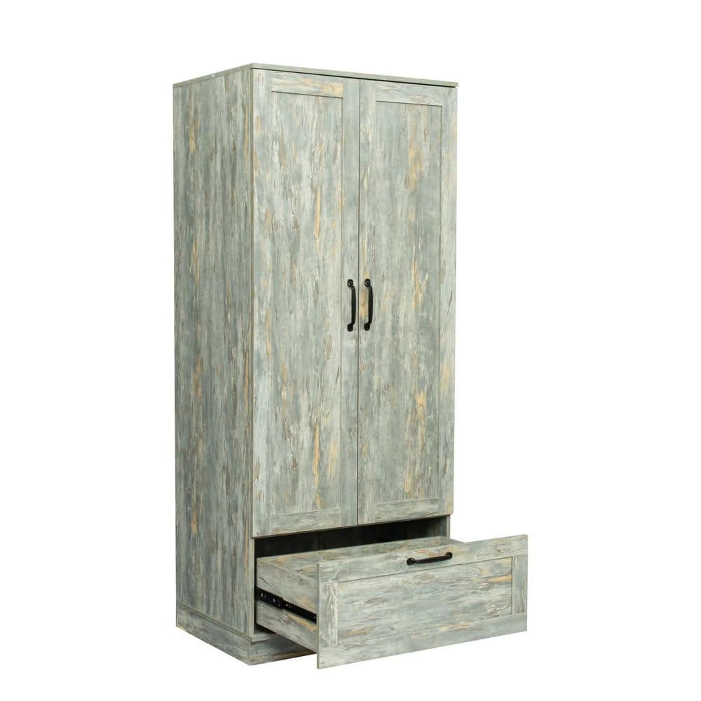 29.53 in. x 21.65 in. x 70.87 in. Grey Wood Wardrobe Armoires Kitchen Storage Cabinet with 2-Doors and 1-Drawer by sumyeg 5 29.53 in. x 21.65 in. x 70.87 in. Grey Wood Wardrobe Armoires Kitchen Storage Cabinet with 2-Doors and 1-Drawer by sumyeg - Image 3