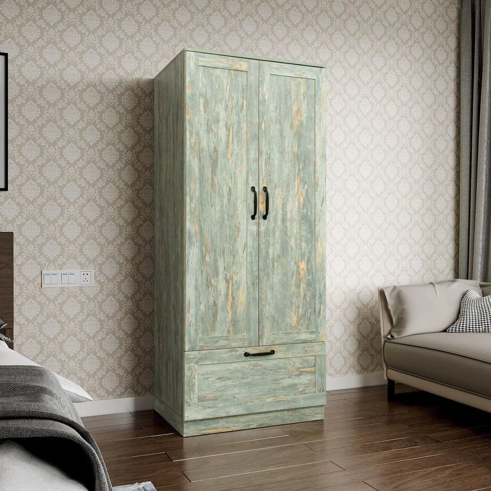29.53 in. x 21.65 in. x 70.87 in. Grey Wood Wardrobe Armoires Kitchen Storage Cabinet with 2-Doors and 1-Drawer by sumyeg 14 29.53 in. x 21.65 in. x 70.87 in. Grey Wood Wardrobe Armoires Kitchen Storage Cabinet with 2-Doors and 1-Drawer by sumyeg - Image 12
