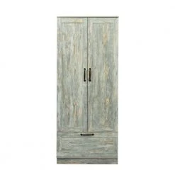 29.53 in. x 21.65 in. x 70.87 in. Grey Wood Wardrobe Armoires Kitchen Storage Cabinet with 2-Doors and 1-Drawer by sumyeg