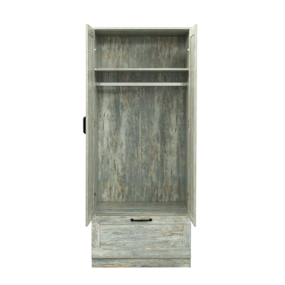 29.53 in. x 21.65 in. x 70.87 in. Grey Wood Wardrobe Armoires Kitchen Storage Cabinet with 2-Doors and 1-Drawer by sumyeg 6 29.53 in. x 21.65 in. x 70.87 in. Grey Wood Wardrobe Armoires Kitchen Storage Cabinet with 2-Doors and 1-Drawer by sumyeg - Image 4
