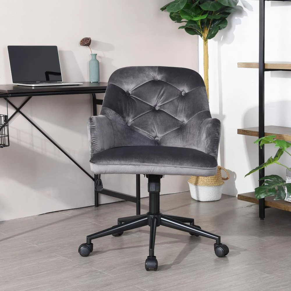 Gray Velvet Executive Chair Swivel Arm Chair Adjustable Height Office and Desk Chair by sumyeg 11 Gray Velvet Executive Chair Swivel Arm Chair Adjustable Height Office and Desk Chair by sumyeg - Image 9