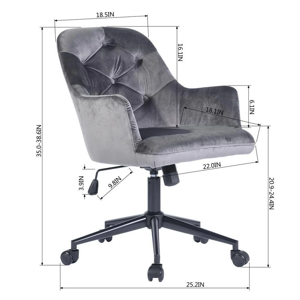 Gray Velvet Executive Chair Swivel Arm Chair Adjustable Height Office and Desk Chair by sumyeg 10 Gray Velvet Executive Chair Swivel Arm Chair Adjustable Height Office and Desk Chair by sumyeg - Image 8